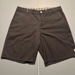 Rusty Mens Black Pinstripe Walk Shorts Embroidered Logo Size 38 Surf Skate Y2k